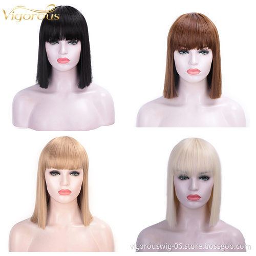 Short Bob heat resistant Synthetic Wigs with Bangs for Black Women Light Blonde Straight Shoulder Length Futura Wig for Cosplay